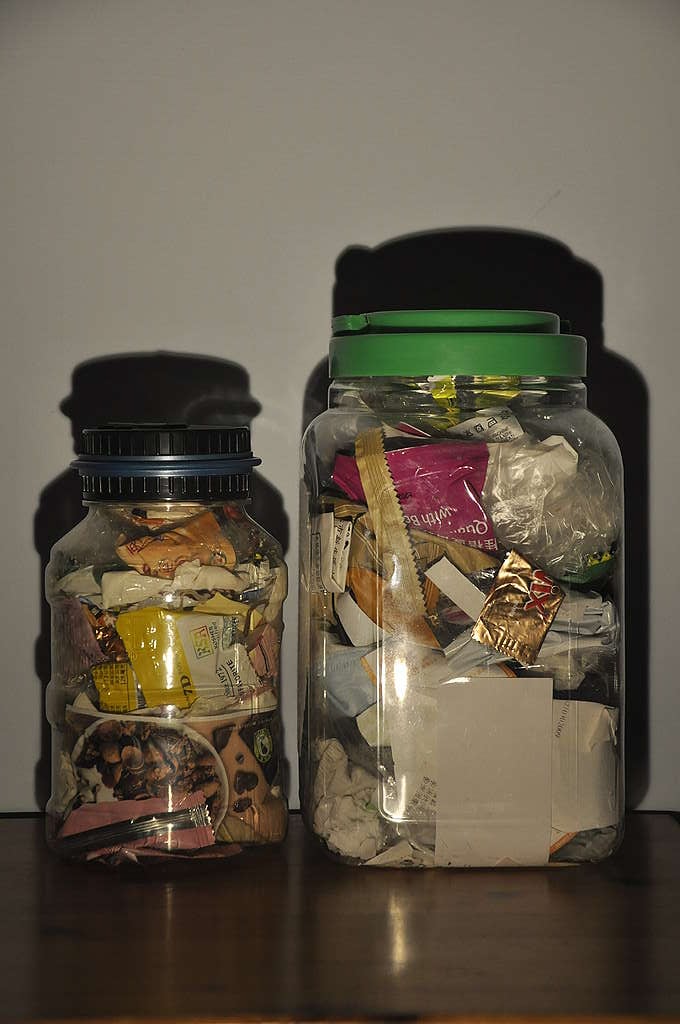 Two candy jar full of trash