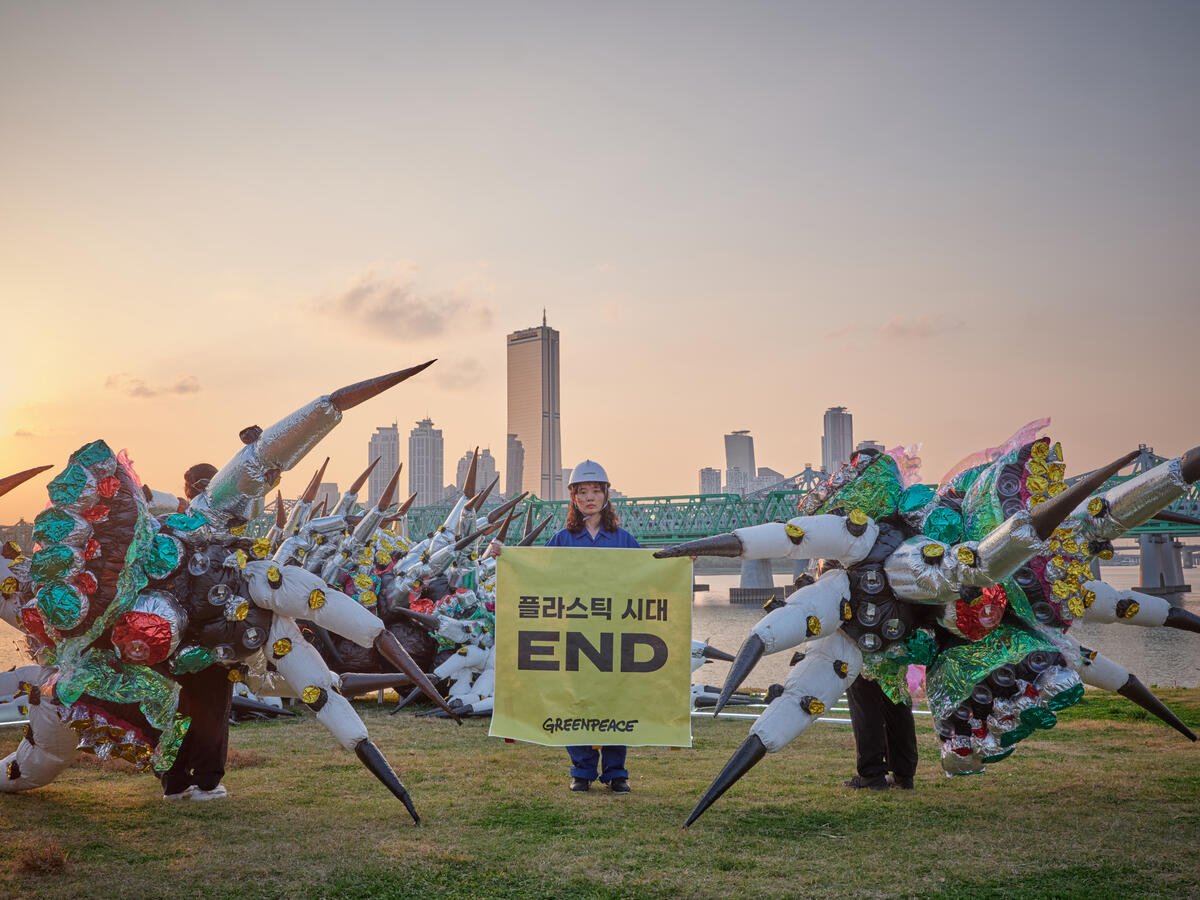 Giant Plastic Monster at Han River Park in Seoul. © Jung-geun Augustine Park / Greenpeace