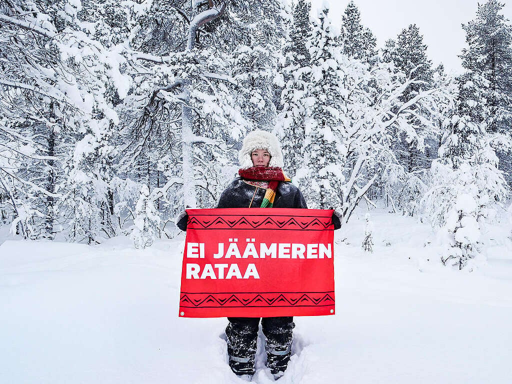 Sámi Reindeer Herders Oppose Railroad Construction in Finland. © Jani Sipilä / Greenpeace