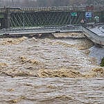 The Wienfluss river overflows its banks in Vienna, Austria, on September 15, 2024. A fireman in northeastern Austria has died in flooding as the country was hit by torrential rains that have lashed central and eastern Europe, authorities said.