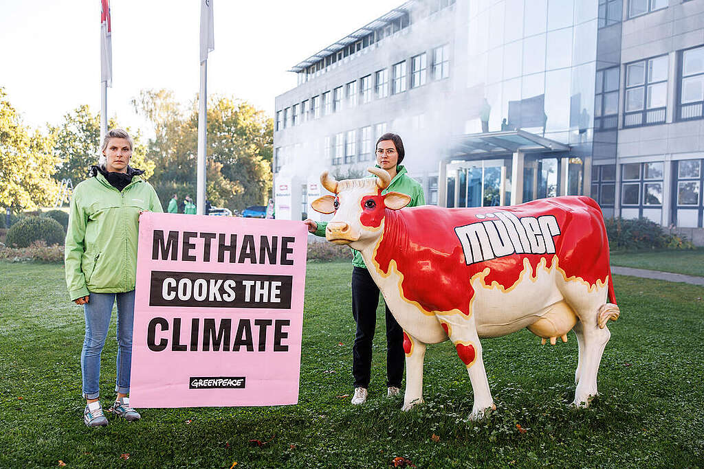 Protest at Müller Dairy in Aretsried. © Greenpeace