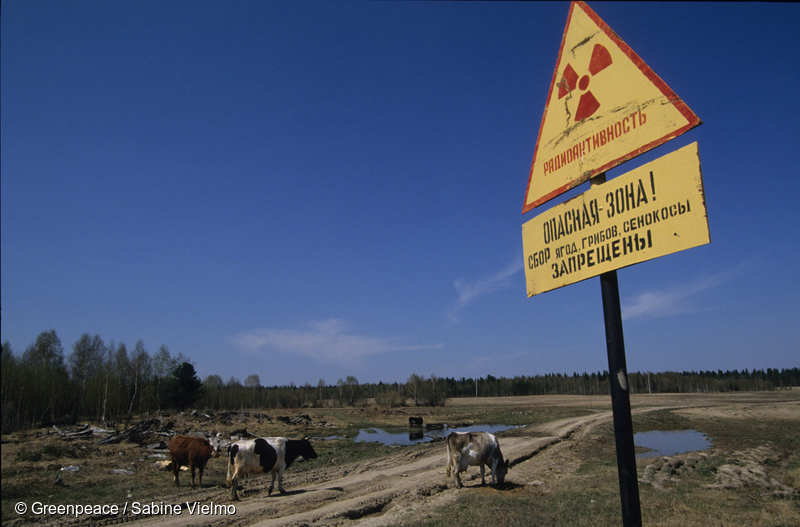 カザフスタン、トムスク7再処理工場近く。放射能汚染を警告する標識。1994年。