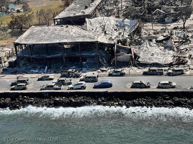 森林火災によってほとんど全焼したマウイ島のラハイナ。少なくとも97名の尊い命が失われ、現在でも行方不明者の捜索が続いている。（2023年8月撮影）