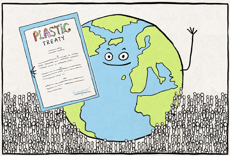 プラスチック条約をもつ地球のイラスト