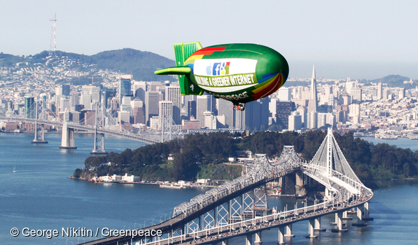 Greenpeace Airship flies over San Francisco Bay, Monday, Feb. 7, 2014. Photo by George Nikitin/Greenpeace