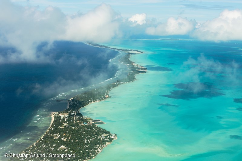 Tarawa Island, Kiribati, Pacific OceanKiribati, is a group of Islands in the Pacific Ocean where the rising ocean is slowly encroaching on their community. Kiribati is at risk of disappearing because of sea level rise caused by melting sea ice and and ice sheets in Greenland and Antarctica. 