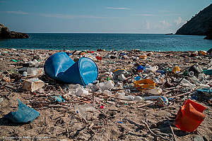 플라스틱 쓰레기로 인해 오염된 해변