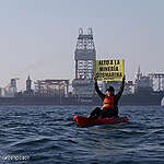 Greenpeace activists from New Zealand and Mexico confront the deep sea mining vessel "Hidden Gem" off the coast of Manzanillo, Mexico, as it returned to port from the Pacific. 
The "Hidden Gem", commissioned by Canadian miner "The Metals Company", has just returned from eight weeks of test mining in the Clarion Clipperton Zone between Mexico and Hawaii. One of the biggest vessels of its type in the world, the ship planned to mine 3,600 tonnes of polymetallic nodules from the seafloor in a trial that could pave the way for full scale commercial mining. 
Greenpeace Mexico activists meet the "Hidden Gem" in kayaks holding "Stop Deep Sea Mining" banners while Greenpeace Aotearoa campaigner James Hita delivers a message to the captain of the Hidden Gem via radio.