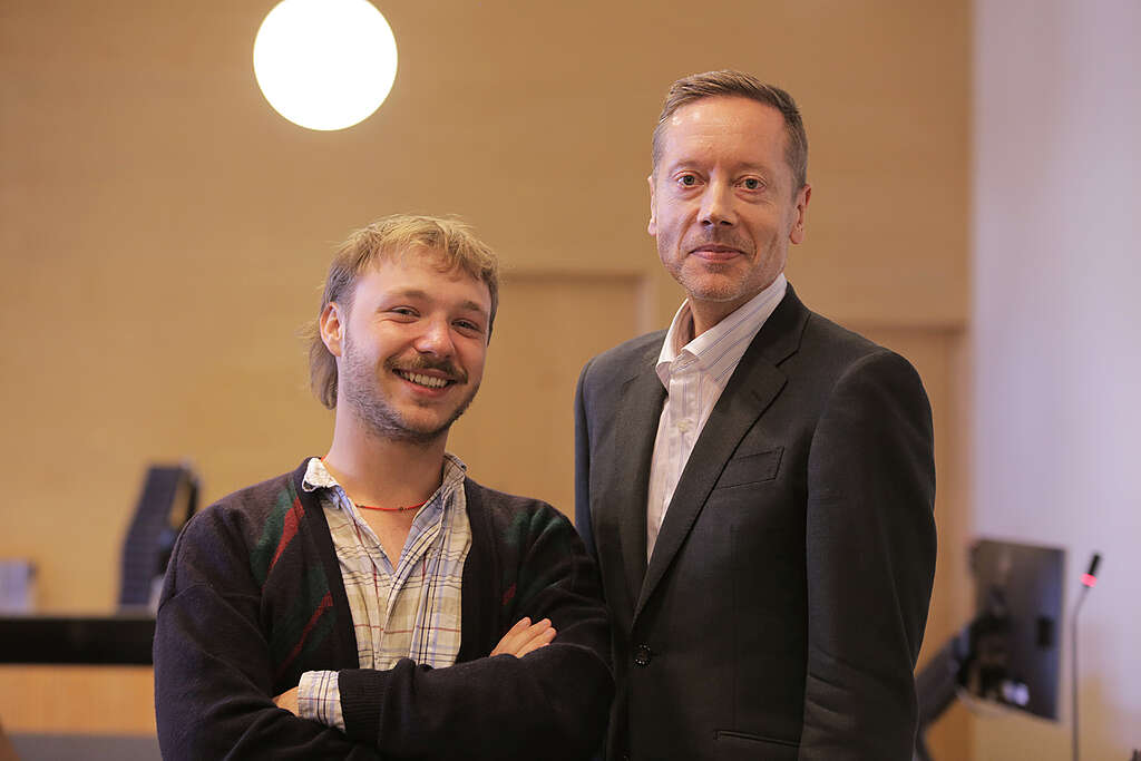  Gytis Blaževičius, leder i Natur og Ungdom, og Frode Pleym, leder i Greenpeace,  er optimistiske etter ankebehandlingen.
