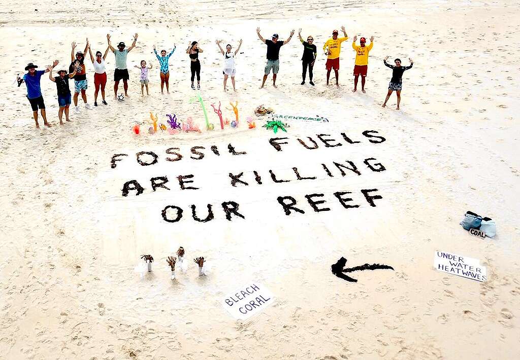 Volunteers Raise Awareness of the Precarious State of the Great Barrier Reef. © Greenpeace / Matthew Cox