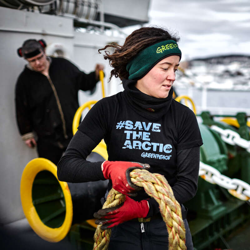 Crew Members on MY Arctic Sunrise in the Arctic. © Mitja  Kobal / Greenpeace