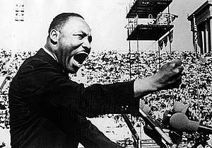 American Civil Rights and religious leader Dr Martin Luther King Jr (1929 - 1968) gestures emphatically during a speech at a Chicago Freedom Movement rally in Soldier Field, Chicago, Illinois, July 10, 1966. (Photo by Afro American Newspapers/Gado/Getty Images)