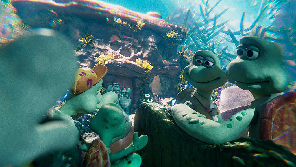 綠色和平新動畫《海龜之旅》中，可愛的海龜家族告別爺爺奶奶準備返家。