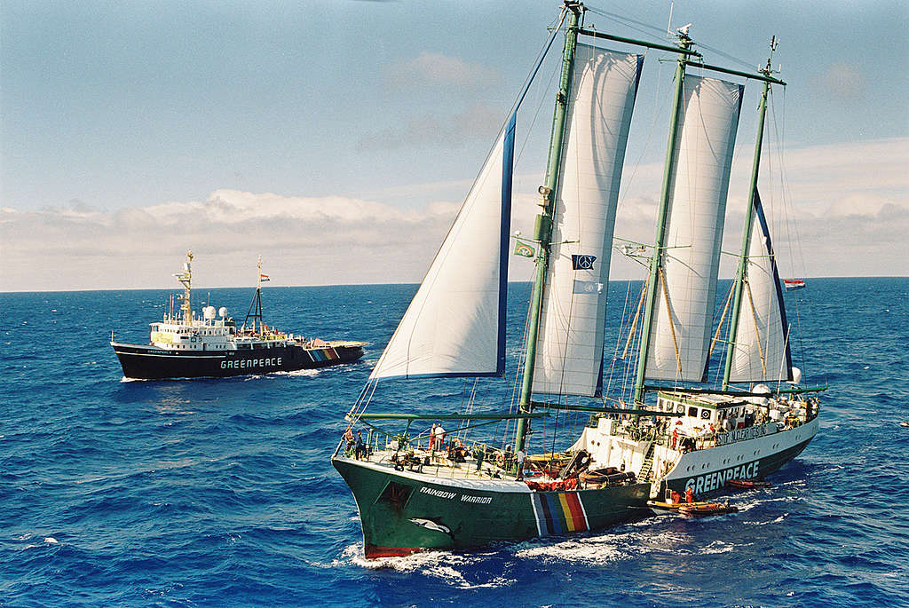 綠色和平船艦第二代「彩虹勇士號」，1995年載著行動者前往阻止法國核試爆。