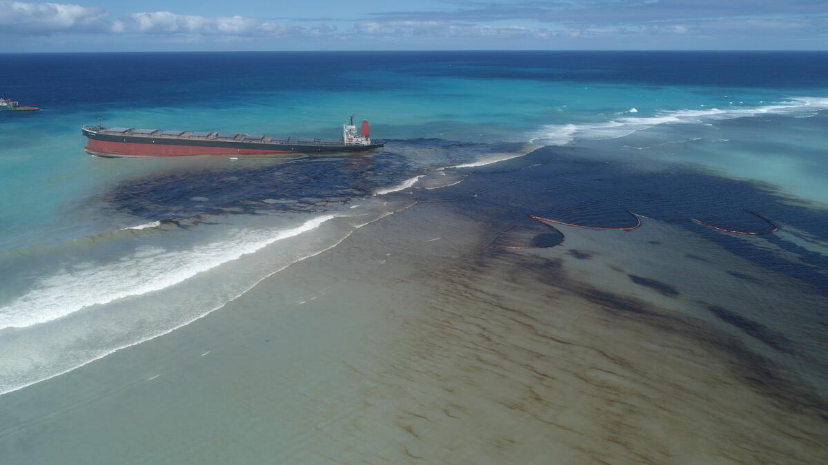 日本貨輪「若潮號」於模里西斯擱淺，洩漏超過千噸燃油，污染大片海洋。