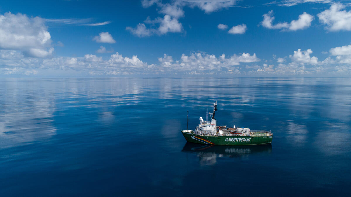 綠色和平船艦「極地曙光號」正在印度洋進行考察，為推動制定《全球海洋公約》蒐集科學依據。© Maarten Van Rouveroy / Greenpeace