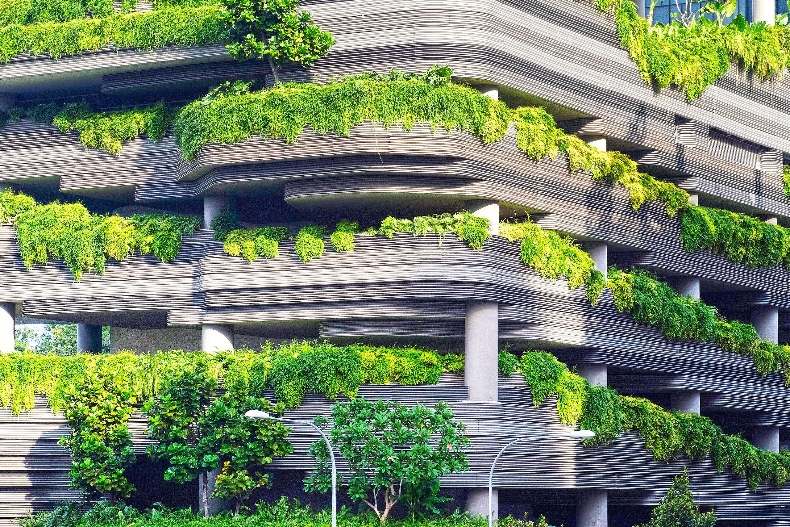 新加坡「皮克林賓樂雅酒店」以垂直綠化的概念，將植栽延伸至大樓的外牆和屋頂。