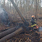 綠色和平森林消防專案負責人正在測量泥炭火災的溫度。