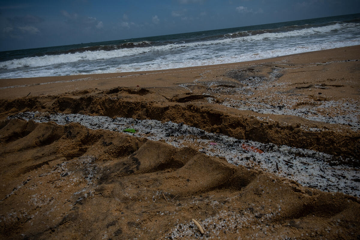 Microplastic Cleanup after X-Press-Pearl Accident in Sri Lanka. © Tashiya de Mel / Greenpeace