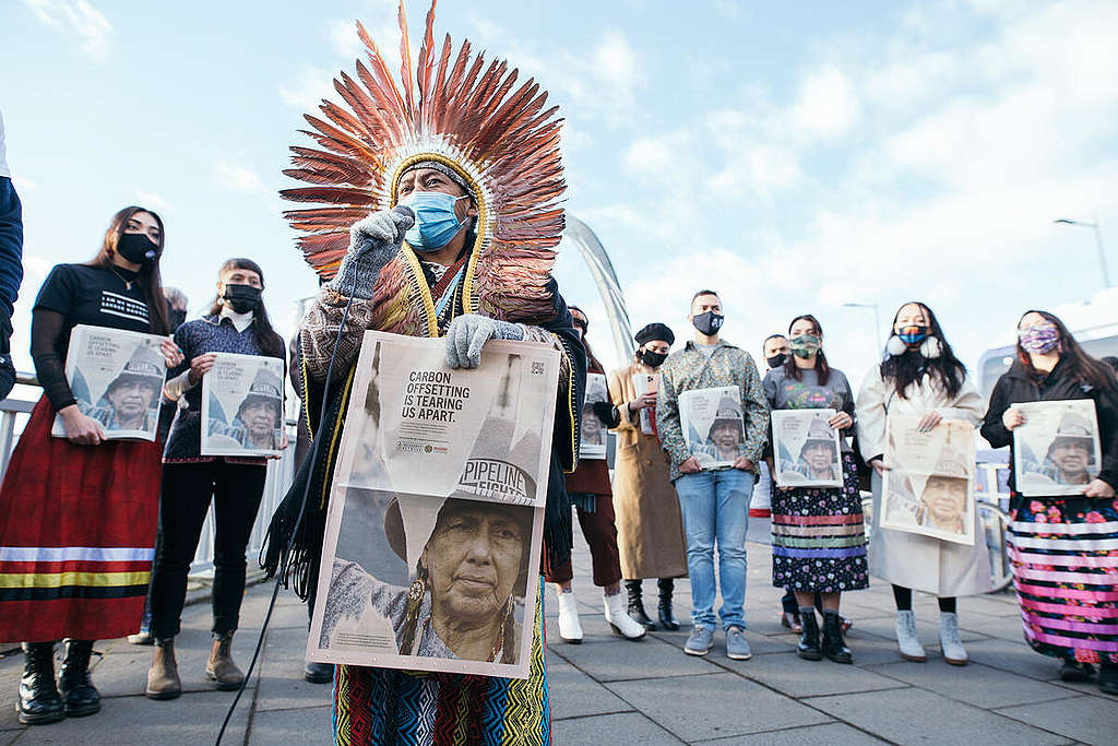 Indigenous Peoples Protest outside COP26 in Glasgow. © Bianka Csenki / Greenpeace