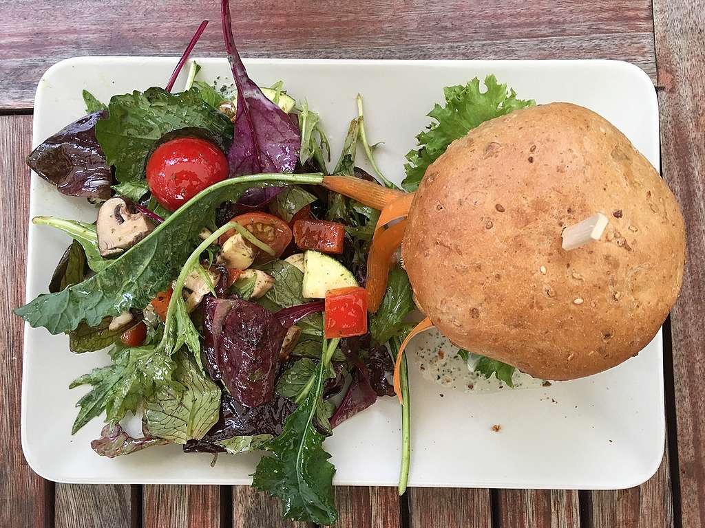 Vegan Burger with Salad. © Lisa-Maria Otte / Greenpeace