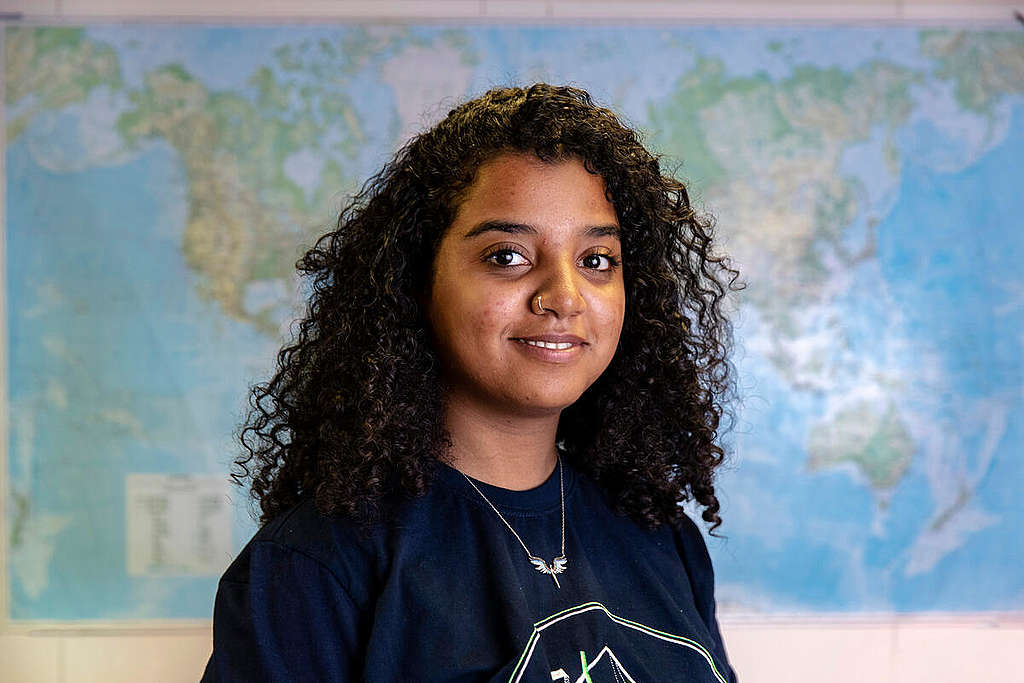 Youth climate champion Watan Mohammed from Sudan, pictured on-board the Rainbow Warrior, in the Red Sea, Egypt.