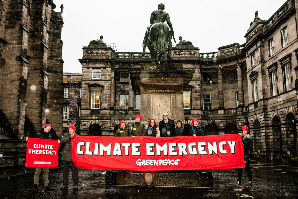 Activists at Edinburgh Court before Trial on BP Rig Action. © Robert Ormerod / Greenpeace