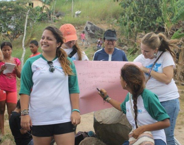 Greenpeace Semester student Sofia Szmirnov working with a community in Panama to build homes.