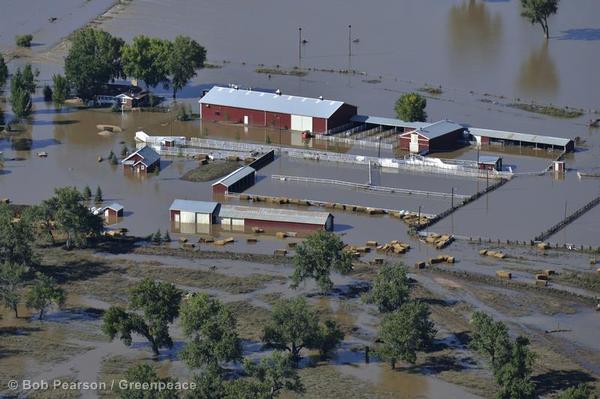 Flood waters cover a large farm on the South Platte River near Greeley 