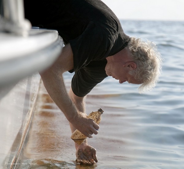 The author collecting water samples in the Gulf of Mexico after the BP Deepwater Horizon spill.