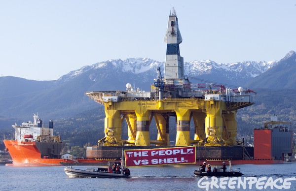 The Polar Pioneer arrives in Port Angeles, Washington, two hours from Seattle.