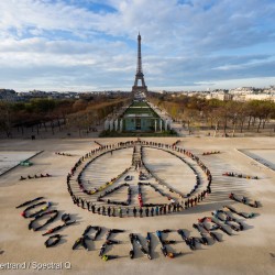 Eiffel Tower Human Aerial Art in Paris