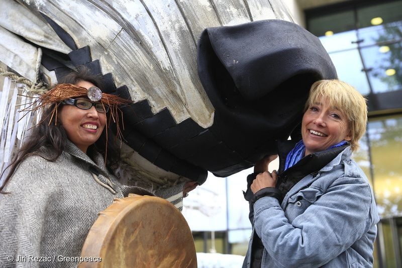 Audrey Siegl and Emma Thompson at Shell HQ Protest in London
