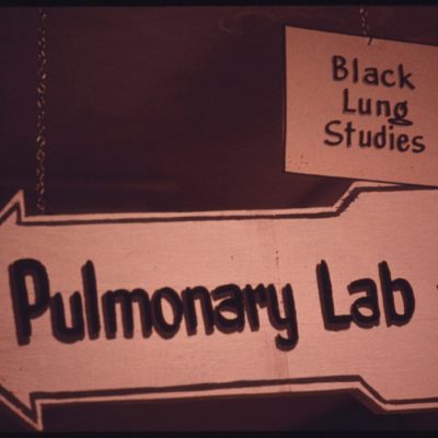 Sign to Laboratory Where Black Lung Studies Are Underway with Supervision by Dr. Donald Rasmussen, June 1974