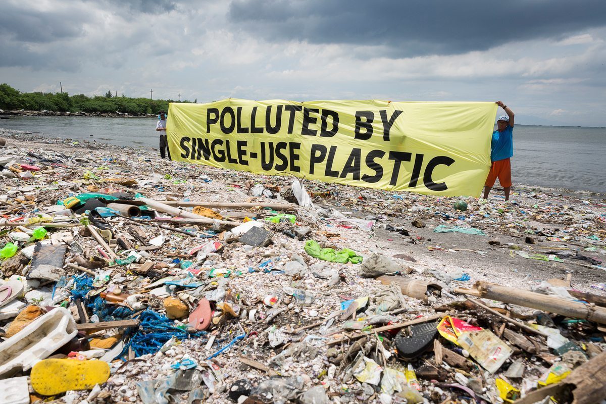 environmental concept, sea, ocean pollution with plastic waste