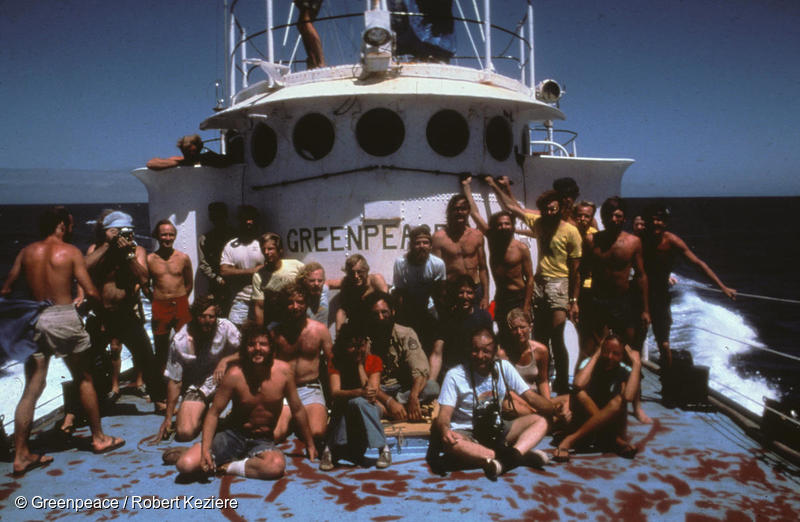 Photo: Greenpeace crew of board of the SV Phyllis Cormack during the Amchitka campaign in 1971. This is a photographic record by Robert Keziere of the very first Greenpeace voyage, which departed Vancouver on the 15th September 1971. The aim of the trip was to halt nuclear tests in Amchitka Island by sailing into the restricted area. Crew on-board the ship, are the pioneers of the green movement who formed the original group that became Greenpeace.