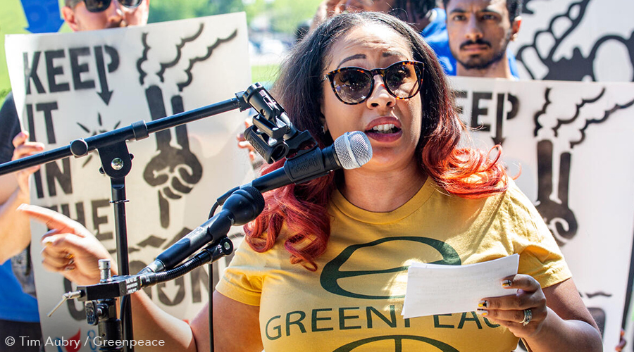 Ebony Twilley Martin, co-Executive Director, Greenpeace USA, speaks at a climate rally.