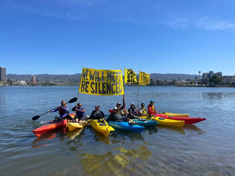 Protesters rallying in boats