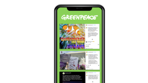 Mobile phone screenshot of Greenpeace social media posts
